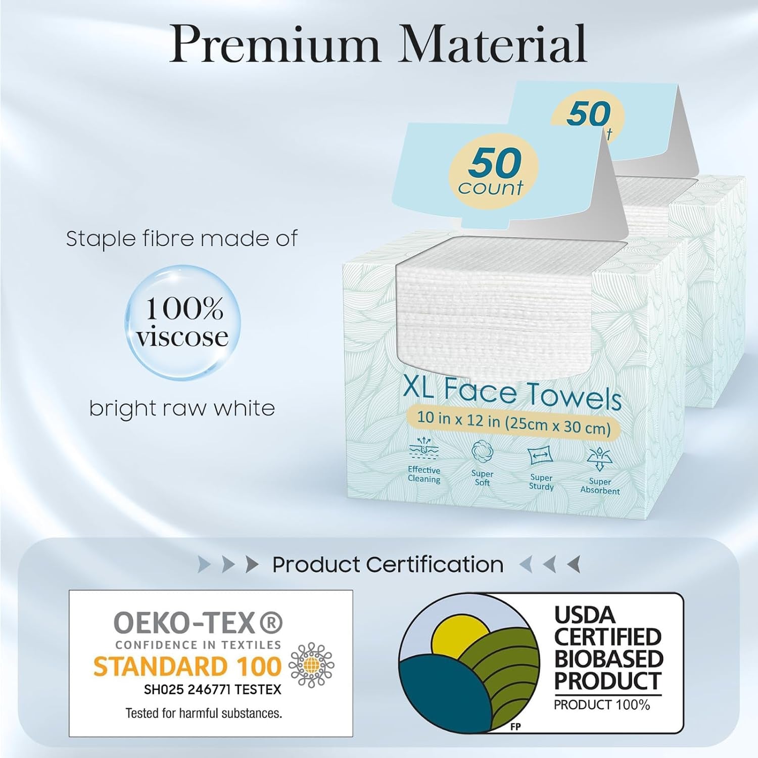 2 Pack of 50 Count XL Disposable Face Towels 10” X 12”, 100% Viscose Fibre, Soft & Skin Friendly Face Towelettes Disposable, Facial Tissue Wipes for Women Cleansing