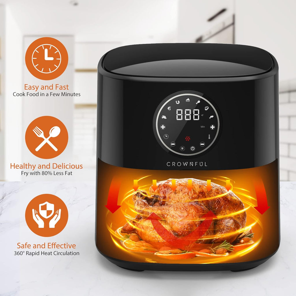5 Quart Air Fryer, Electric Hot Oven Oilless Cooker，Lcd Digital Touch Screen with 7 Cooking Presets and 53 Recipes, Nonstick Basket，1500W ETL Listed (Black)