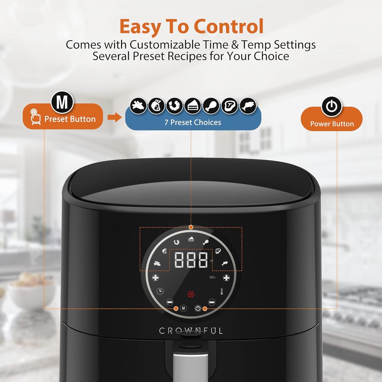 5 Quart Air Fryer, Electric Hot Oven Oilless Cooker，Lcd Digital Touch Screen with 7 Cooking Presets and 53 Recipes, Nonstick Basket，1500W ETL Listed (Black)