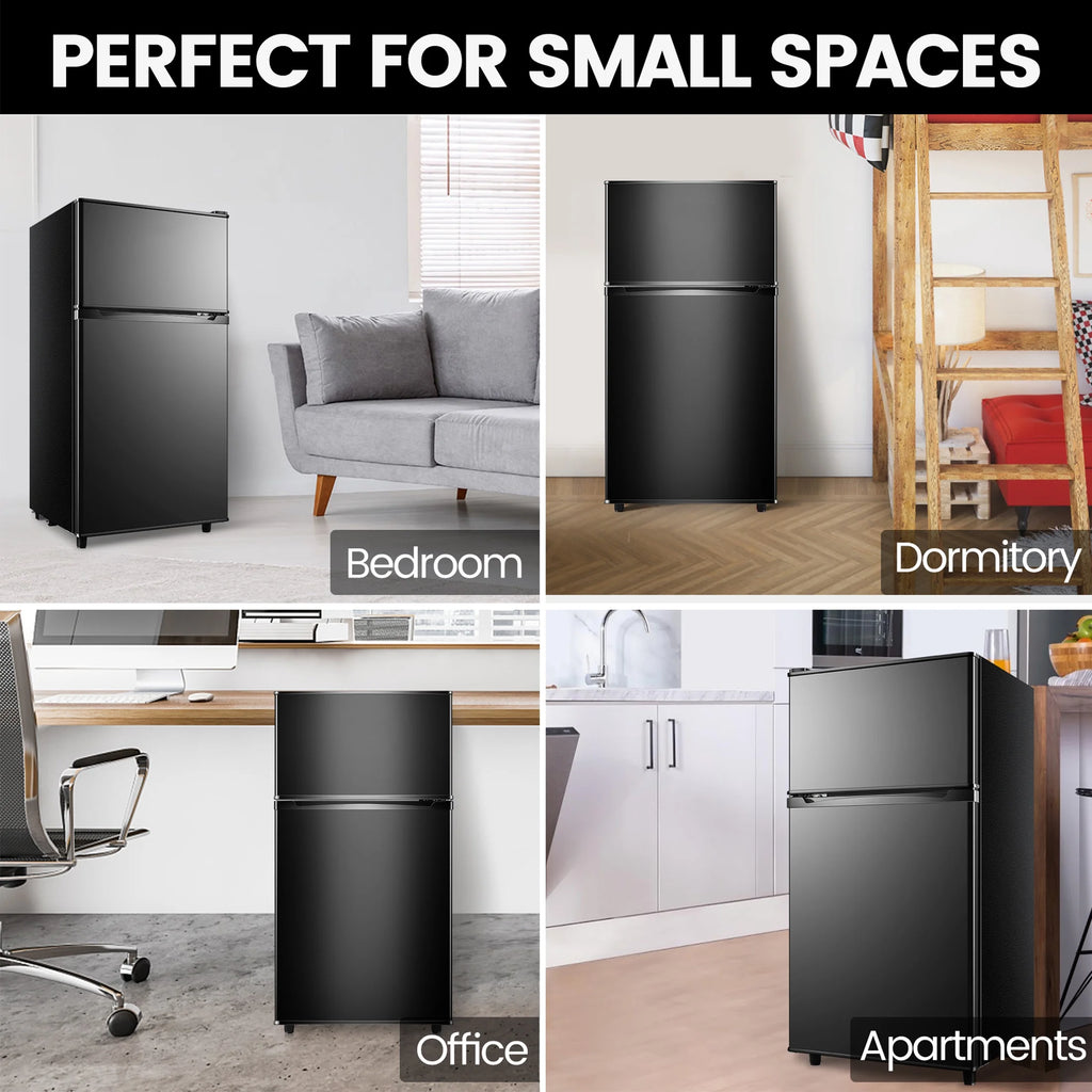 3.5 Cu.Ft Mini Fridge with Freezer - Dual-Door Small Refrigerator for Dorm Bedroom,Black