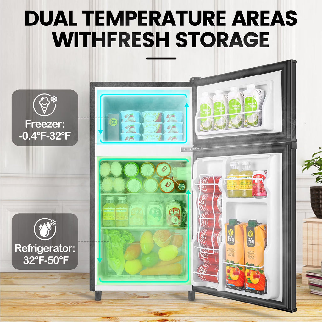 3.5 Cu.Ft Mini Fridge with Freezer - Dual-Door Small Refrigerator for Dorm Bedroom,Black