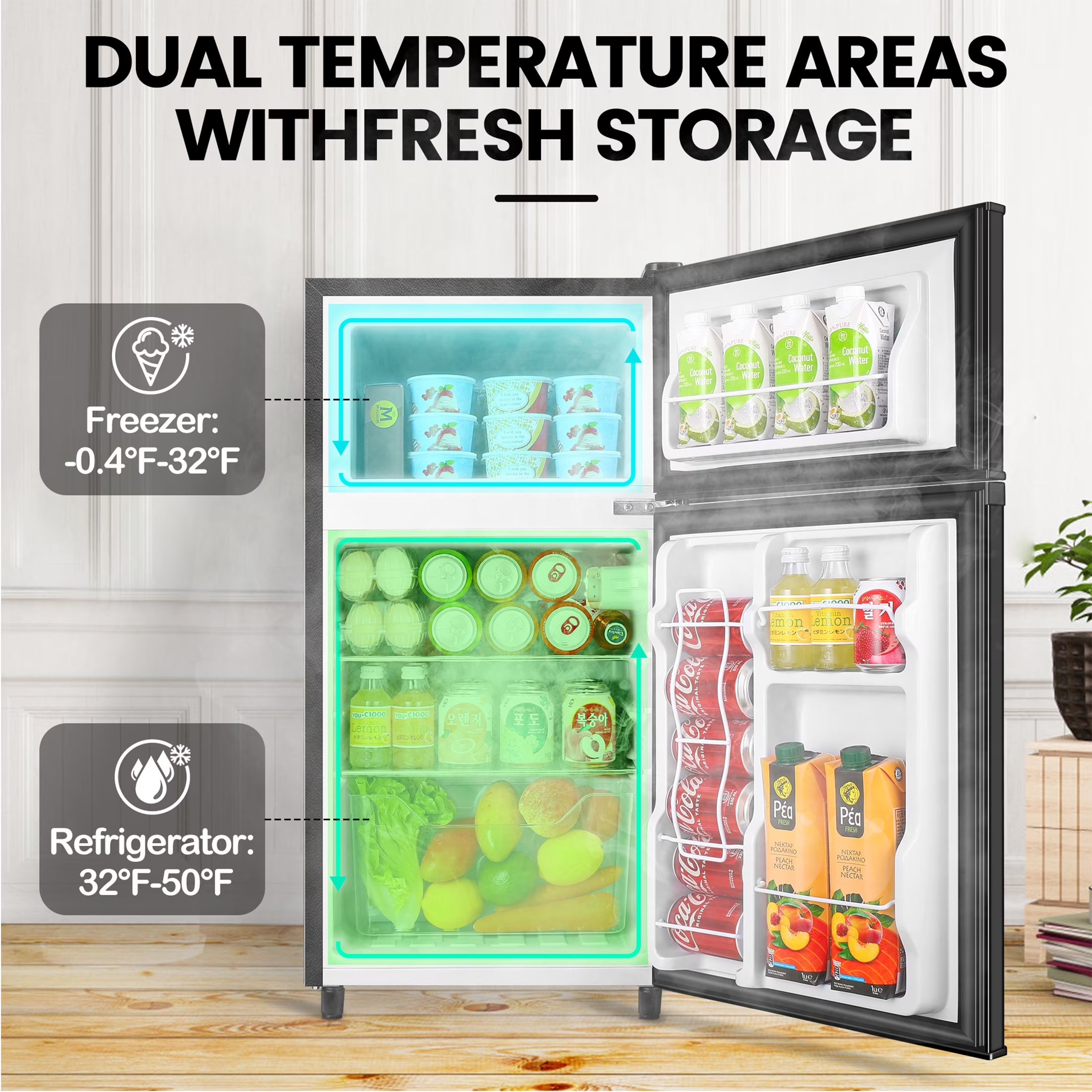 3.5 Cu.Ft Mini Fridge with Freezer - Dual-Door Small Refrigerator for Dorm Bedroom,Black