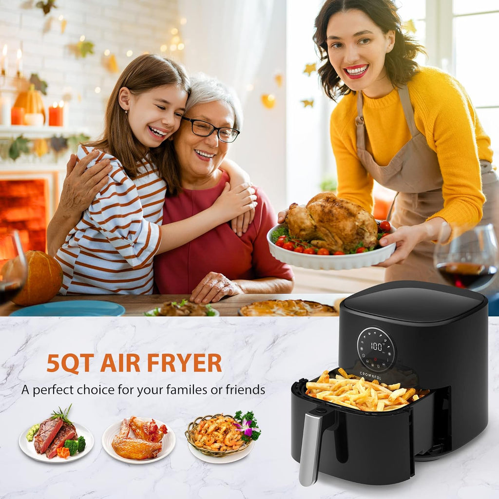 5 Quart Air Fryer, Electric Hot Oven Oilless Cooker，Lcd Digital Touch Screen with 7 Cooking Presets and 53 Recipes, Nonstick Basket，1500W ETL Listed (Black)