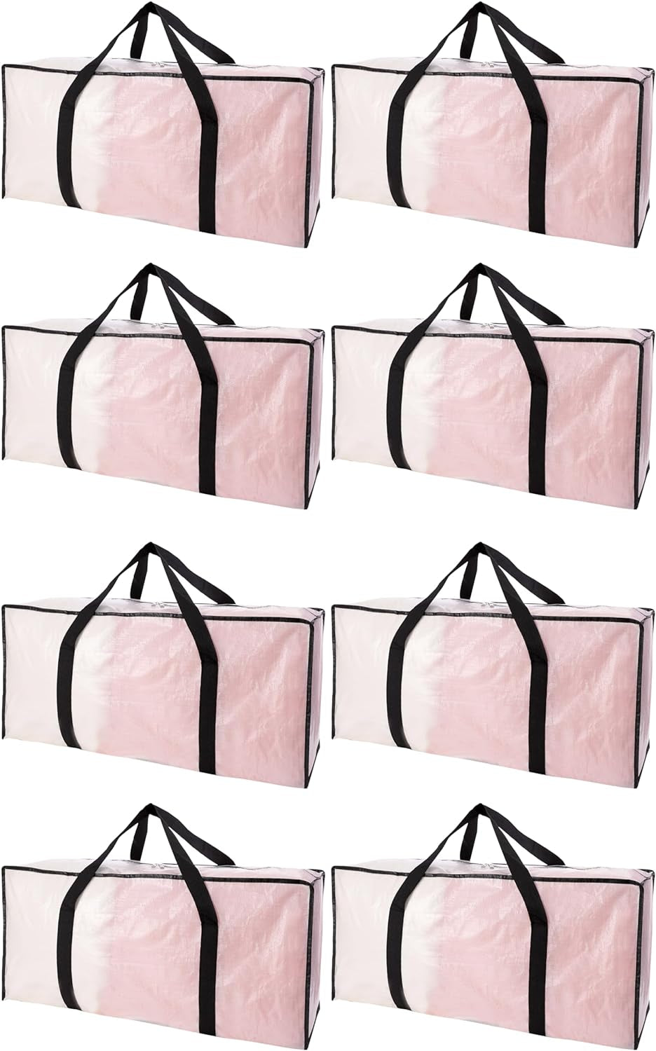 Extra Large Moving Bags with Zippers & Carrying Handles, Heavy-Duty Storage Tote for Space Saving Moving Storage, Fold Flat, Alternative to Box and Bin - 8 Pack, Semi-Transparent