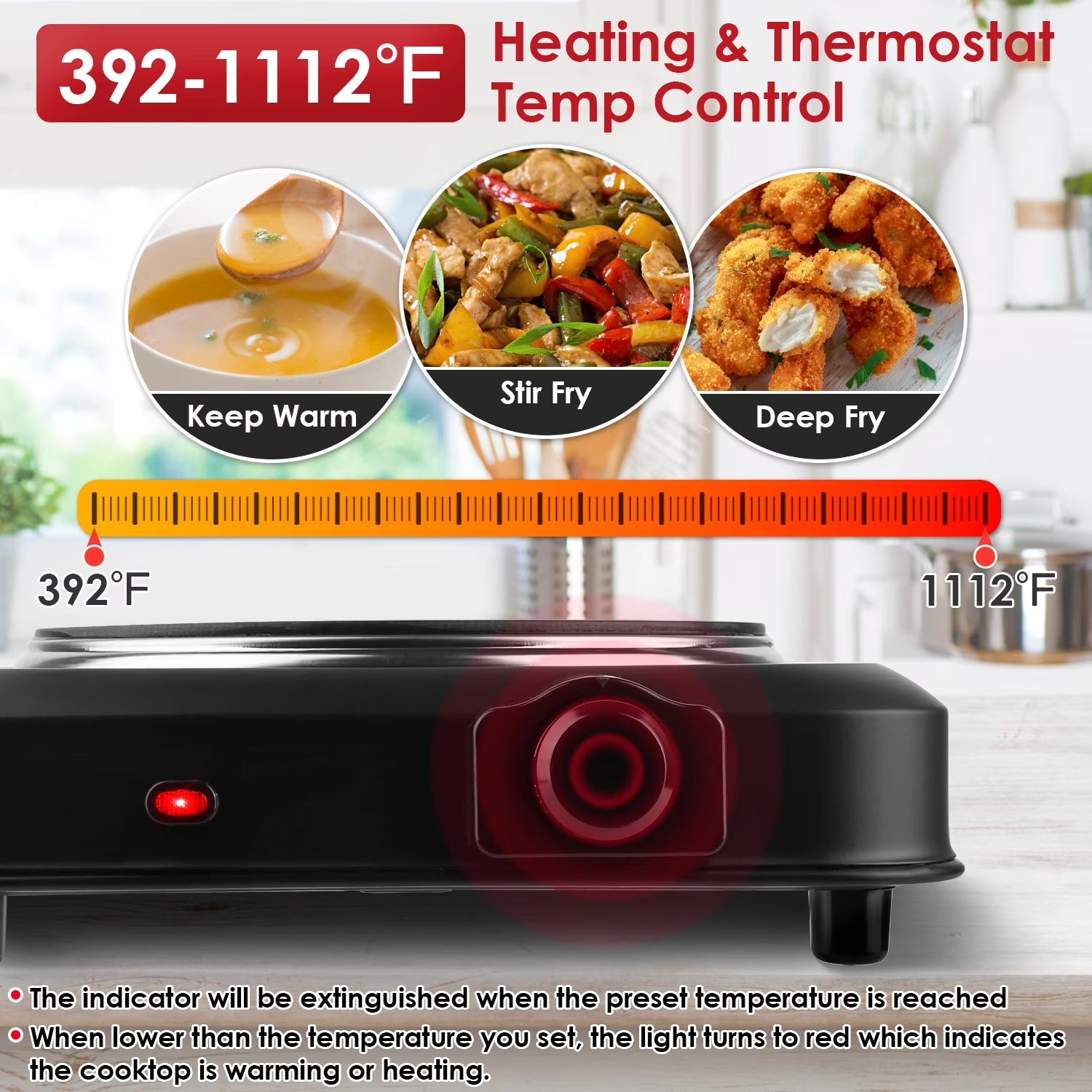 1000W Single Hot Plate Electric Burner with 7.5” Glass Cooktop Stepless, Infrared Countertop Burner, Black