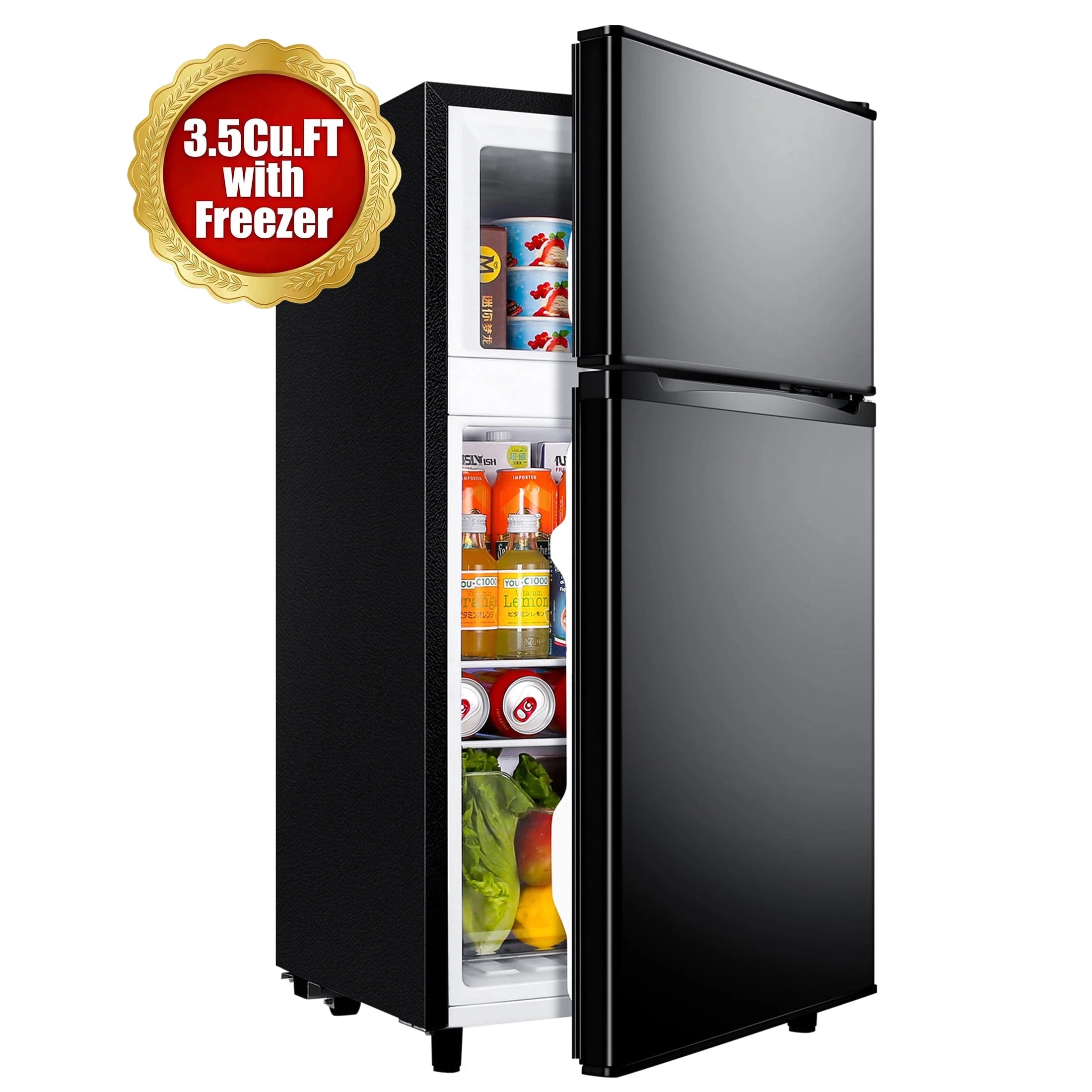 3.5 Cu.Ft Mini Fridge with Freezer - Dual-Door Small Refrigerator for Dorm Bedroom,Black