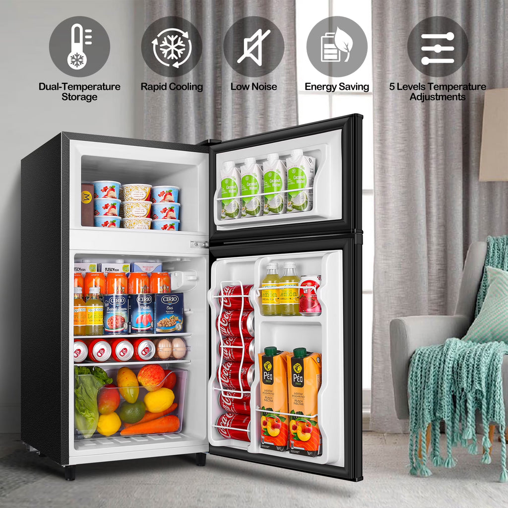 3.5 Cu.Ft Mini Fridge with Freezer - Dual-Door Small Refrigerator for Dorm Bedroom,Black
