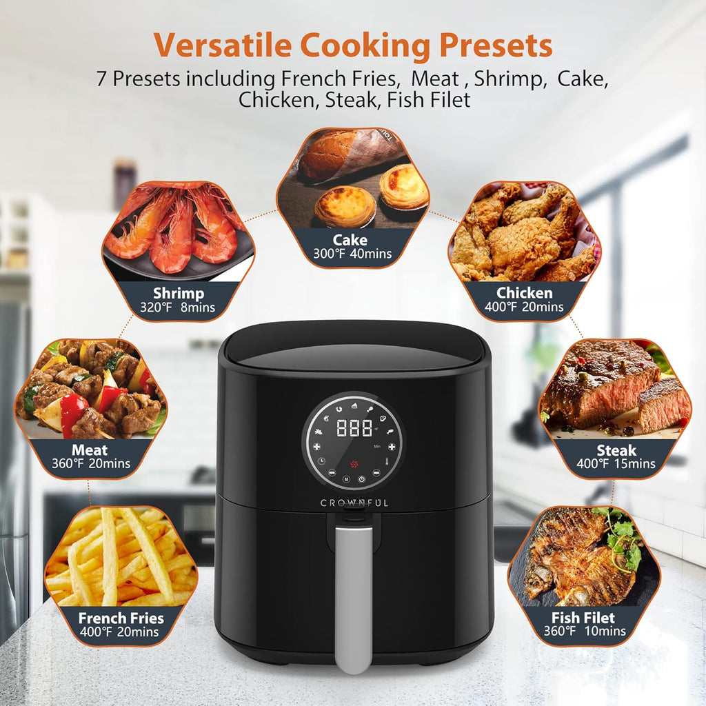 5 Quart Air Fryer, Electric Hot Oven Oilless Cooker，Lcd Digital Touch Screen with 7 Cooking Presets and 53 Recipes, Nonstick Basket，1500W ETL Listed (Black)