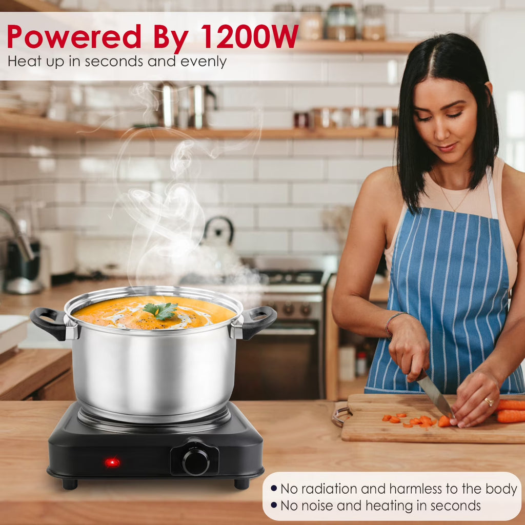 1000W Single Hot Plate Electric Burner with 7.5” Glass Cooktop Stepless, Infrared Countertop Burner, Black