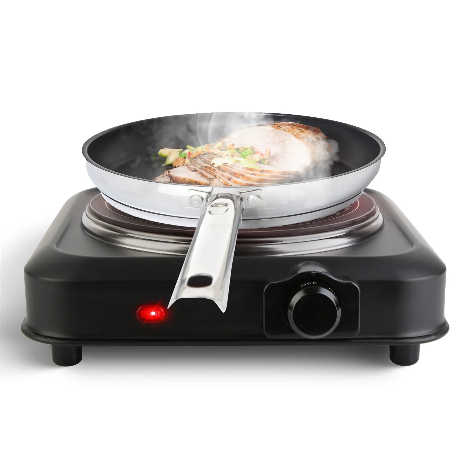 1000W Single Hot Plate Electric Burner with 7.5” Glass Cooktop Stepless, Infrared Countertop Burner, Black