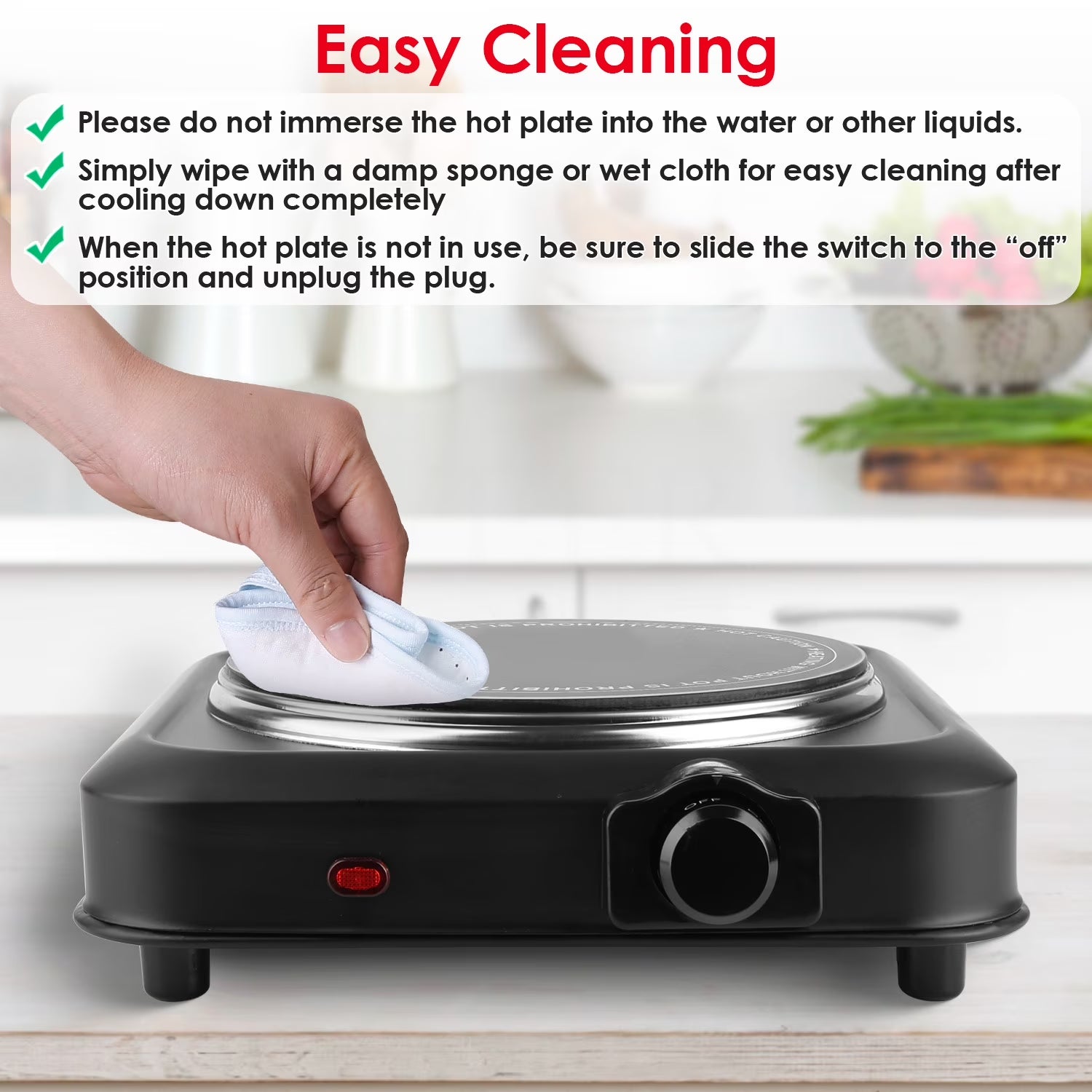 1000W Single Hot Plate Electric Burner with 7.5” Glass Cooktop Stepless, Infrared Countertop Burner, Black