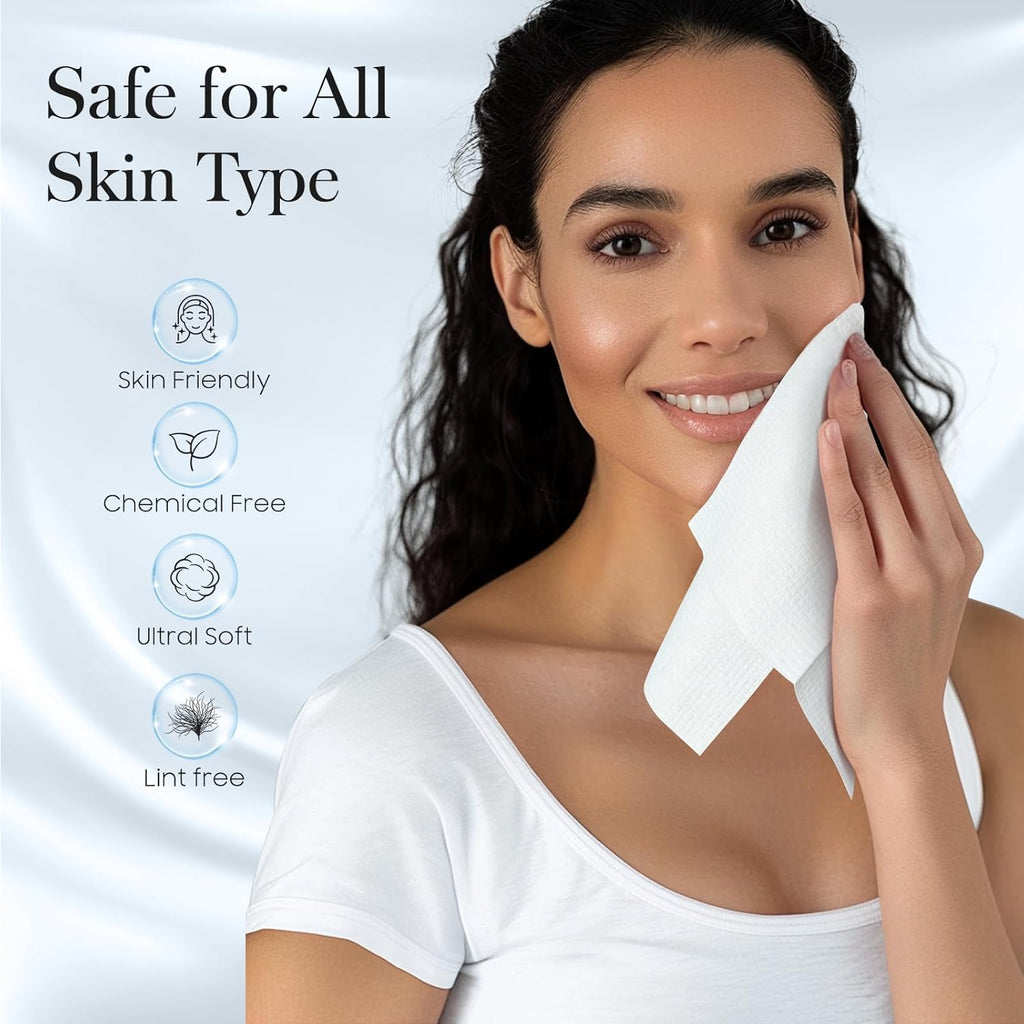 2 Pack of 50 Count XL Disposable Face Towels 10” X 12”, 100% Viscose Fibre, Soft & Skin Friendly Face Towelettes Disposable, Facial Tissue Wipes for Women Cleansing
